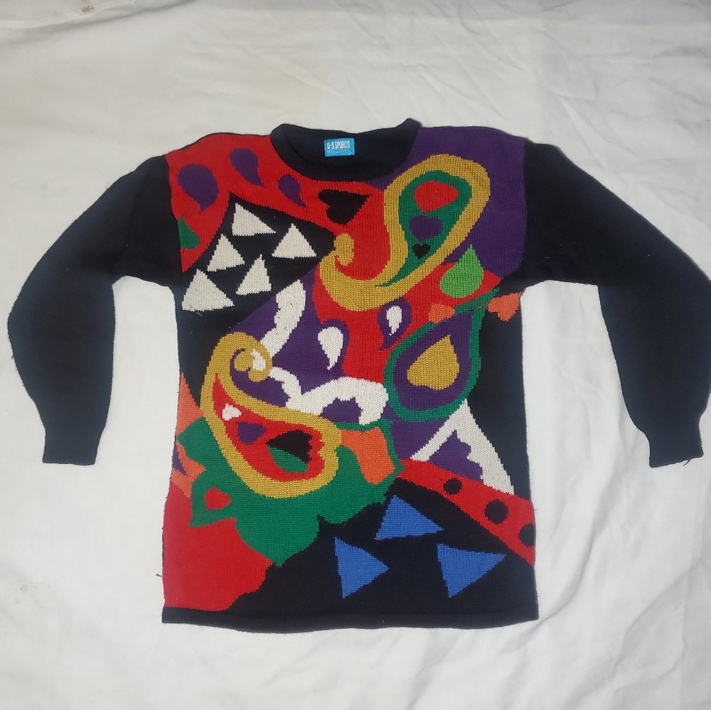 VTG U-9 Sports 80's 90's abstract art angora lambwool sweater